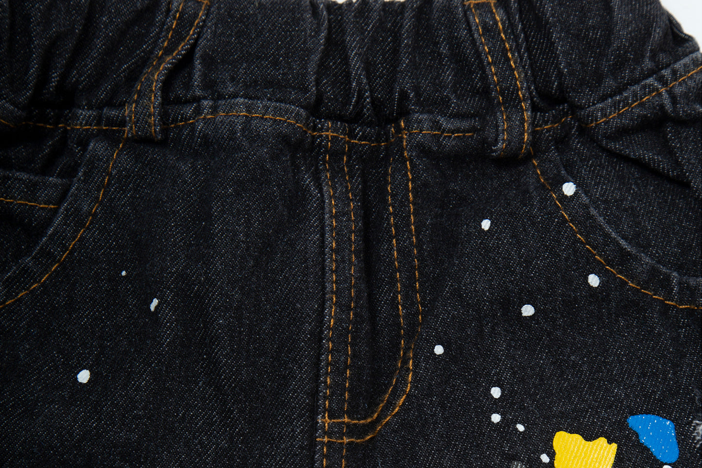 Toddler Denim Shorts 2-8Y - Colorful Paint Splatter, Elastic Waist（USD Priced）