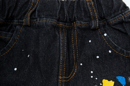 Toddler Denim Shorts 2-8Y - Colorful Paint Splatter, Elastic Waist（USD Priced）