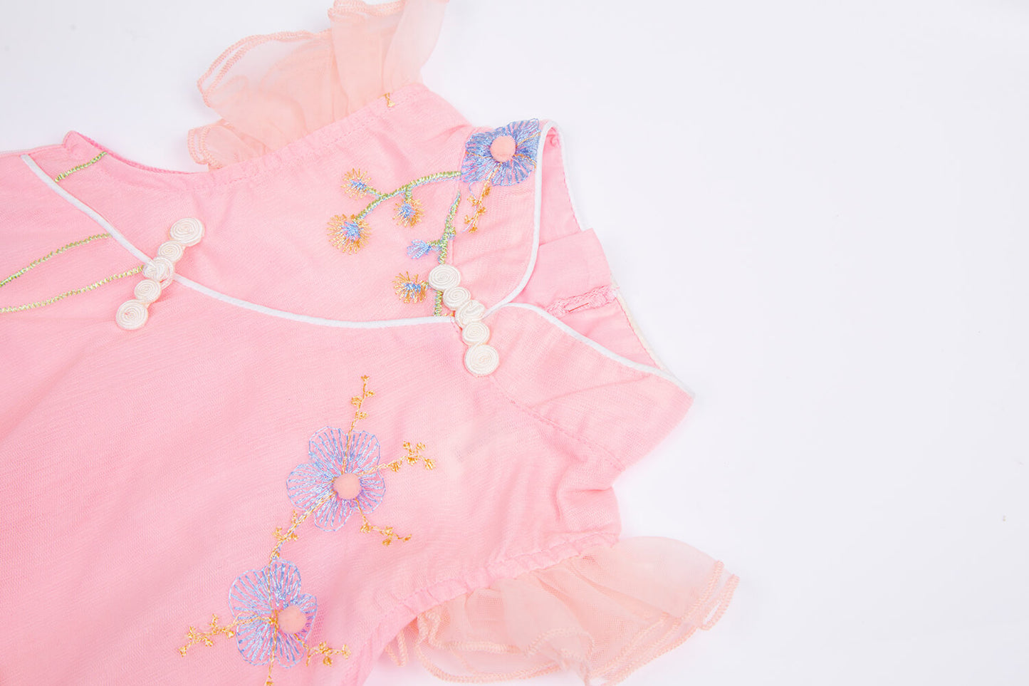 3-10Y Adorable New Chinese Style Kids Dress | Red/Pink | Gauze Cotton | Frog Closure & Embroidery