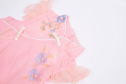 3-10Y Adorable New Chinese Style Kids Dress | Red/Pink | Gauze Cotton | Frog Closure & Embroidery
