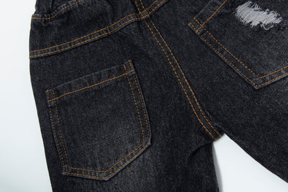 Toddler Denim Shorts 2-8Y - Colorful Paint Splatter, Elastic Waist（USD Priced）